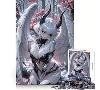 Winged Anime Girl with Horns in Winter 1000 Pieces Jigsaw Puzzles for Adults Sharp Memory Serene Escape Neat Edges Ideal Present (38x52cm)