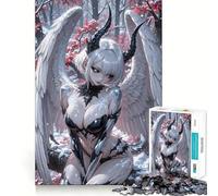 Winged Anime Girl with Horns in Winter Jigsaw Puzzle 1000 Piece Creative Skill Toy Clean Cut Sturdy Components Travel-friendly Brain Game Gift (38x26cm)