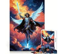 Winged Archangel Michael The Warrior with Sword in Clouds 1000 Piece Jigsaw Puzzles for Teenagers Logical Skill Leisurely Pursuit Precise Join Fine Xmas Gift (38x52cm)