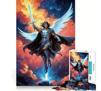 Winged Archangel Michael The Warrior with Sword in Clouds 1000 Piece Jigsaws Creative Skill Toy Tight Lock No Loose Pieces Bonding Activity for Loved Ones (38x26cm)
