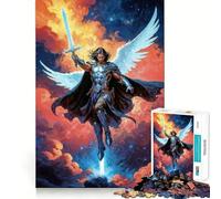 Winged Archangel Michael The Warrior with Sword in Clouds Jigsaws for Adults1000 Pieces Brain Memory Game Fine Cut Premium Finishing Engaging Way to Pass Free Hours (50x75cm)