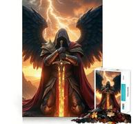 Winged Archangel with Fiery Sword Adults 1000 Pieces Puzzle Mind Training Fun Burr Free Clean Cut Pieces Heartwarming Gathering Activity (38x26cm)
