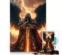 Winged Archangel with Fiery Sword Jigsaw Puzzles 1000 Mental Focus Game Precision Cut Smooth Edges Meaningful Connection Building Game (50x75cm)