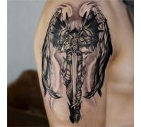 Winged Armor Holy Sword Herbal Temporary Tattoo Stickers, Semi-Permanent, Non-Reflective, Waterproof, Lasts Two Weeks, Realistic Tattoos(2pcs)