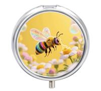 Winged Bee Medicine Pill Case with 3 Compartments, Portable Decorative Medicine Organizer for Pocket or Wallet, Vitamin Organizer