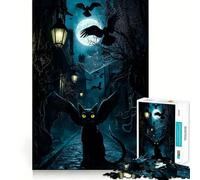 Winged Black Cat in Spooky Alley Adult Jigsaw Puzzles1000 Pieces Brain Game Gift High Precision Die Cut Relaxing Indoor Group Activity (38x52cm)