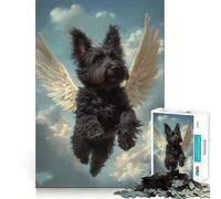 Winged Black Dog in The Sky 1000-piece Jigsaw Puzzles Brain Training Fun Tight Interlock No Gaps Bonding Activity for Loved Ones (38x52cm)