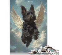 Winged Black Dog in The Sky Pet Memorial Art Puzzles for Adults & Teenagers Wood Puzzle Jigsaws for Adults Secret Santa Gifts 300pcs (40x28cm)