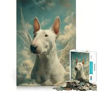 Winged Bull Terrier in The Clouds Jigsaws for Adults1000 Pieces Brain Memory Game Fine Cut Premium Finishing Engaging Way to Pass Free Hours (50x75cm)