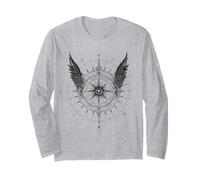 Winged Compass All-Seeing Eye Mystical Dark Design Long Sleeve T-Shirt