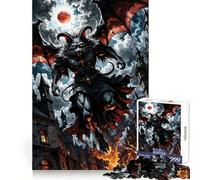 Winged Demon Cat Over Burning City for Adults 1000 Piece Puzzle Think Training Serene Escape Defined Edges Creative Gift (38x26cm)