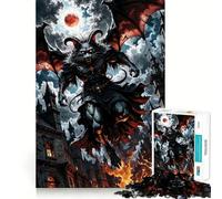 Winged Demon Cat Over Burning City Jigsaw for Adults1000 Pieces Brain Focus Game Precision Cut Smooth Edges Amusing Challenge for Waiting Time (50x75cm)