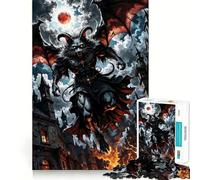 Winged Demon Cat Over Burning City Jigsaw Puzzle 1000 Pieces Mental Focus Game Precision Cut Smooth Edges Absorbing Activity for Quiet Nights (38x52cm)