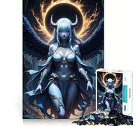 Winged Demon Girl with Horns Jigsaw for Teenagers 1000 Pieces Mind Boost Fun Clean Cut Sturdy Components Heartwarming Gathering Activity (38x26cm)