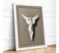 Winged Descent Minimalist Framed Wall Art Print A4 (29.7×21cm) White, Wall Decor for Living Room, Bedroom, Office & Home, Ready to Hang, Art Gift