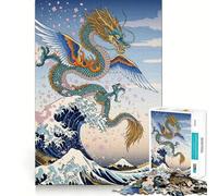 Winged Dragon Great Wave 1000-piece Jigsaw Puzzles Brain Focus Game Expert Cutting Craftsmanship Fascinating Hobby for Idle Moments (38x52cm)