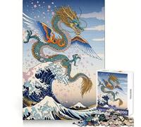 Winged Dragon Great Wave 1000 Pieces Puzzles for Adults Cognitive Boost Mindful Escape Tight Lock (50x75cm)