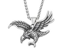 Winged Eagle Pendant Necklace, Flying Eagle Bird, Antique Silver-Tone | Spread Wings, Feather Detail, Fierce Form, Raised Texture, Antique Finish, Bold Style, Everyday Wear
