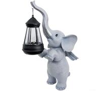 Winged Elephant Solar Lamp 13in Outdoor Garden Decor | Glowing lantern design, for whimsical winged elephant, warm night mood, garden focal point, auto dusk sensor