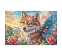 Winged Fox in Sunset Flower Field 1000 Piece Jigsaw Puzzle for Adults Lunch Break Activity Quick Escape No Duplicate Pieces for Busy Professionals 1000 PCS