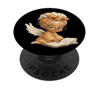 Winged Girl Open Book Reading Book Lover Graphic Angel Child PopSockets Adhesive PopGrip