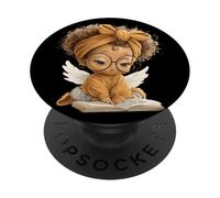 Winged Girl Open Book Reading Book Lover Graphic Angel Child PopSockets Adhesive PopGrip