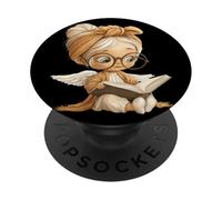 Winged Girl Open Book Reading Book Lover Graphic Angel Child PopSockets Adhesive PopGrip