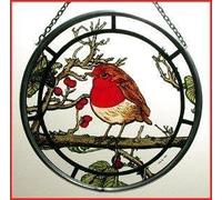 Winged Heart Decorative Hand Painted Stained Glass Window Sun Catcher/Roundel in a Fat Robin Design.