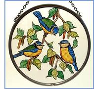 Winged Heart Decorative Hand Printed Stained Glass Window Sun Catcher/Roundel in a Blue Tits Design.