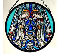 Winged Heart Decorative Hand Printed Stained Glass Window Sun Catcher/Roundel in an Angels Praising Design from Glasgow Cathedral.