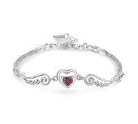 Winged Heart of Love • Exquisite Silver Bracelet with Heart-Shaped Setting • Heart Wing Bracelet Silver Chain • Radiant Heart Core • Elegant Bracelet for Everyday Pendant Invitation, Copper, No