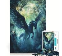 Winged Horse in Forest Jigsaw Puzzle 1000 Piece Creative Skill Toy Clean Cut Sturdy Components Travel-friendly Brain Game Gift (38x52cm)