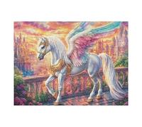 Winged Horse on City Balcony 500 Piece Jigsaw Puzzle Pack Teens Beginners Cognitive Development Puzzle Fans Group Play Anniversary Premium Cardboard 500 PCS
