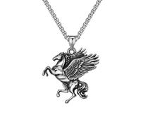 Winged Horse Pendant for Men Silver Flying Horse Necklace, Gothic Horse Animal Necklace Men’s Fly Horse Wings Jewelry Punk Horse Amulet Necklace Mystical Horse Charm Necklace