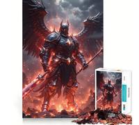 Winged Knight in Fiery Landscape Jigsaw Puzzle 1000 Pieces Cognitive Fun Play High Precision Die Cut Unique Gift for Stress Relief (38x52cm)