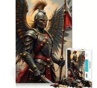 Winged Knight with Flag And Sword Jigsaw Puzzles 1000 Mental Focus Game No Gap Tight Fitting Design Interactive Brain Challenge for Home (38x52cm)