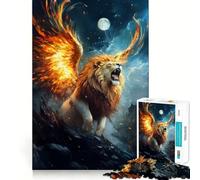 Winged Lion Roaring Under Moonlight Jigsaw 1000 Pieces Memory Skill Fun Smooth Edge Perfect Interlock Fun-filled Way to Fill Empty Hours (38x26cm)