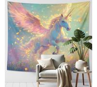 Winged Magical Horse Tapestry, Pastel Color Fantasy Wall Hanging, Dreamy Aesthetic Decor for Bedroom, Living Room, Kids Room, Gift for Fairy Tale Lovers 60x50 Inch