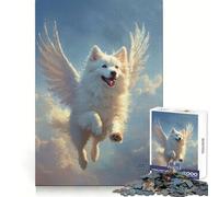 Winged Samoyed Dog Flying in Sky 1000 Pieces Jigsaw Puzzles for Adults Sharp Memory Serene Escape Neat Edges Ideal Present (38x26cm)
