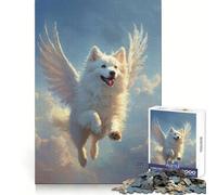 Winged Samoyed Dog Flying in Sky 1000 Pieces Puzzles for Adults Cognitive Boost Mindful Escape Tight Lock (50x75cm)