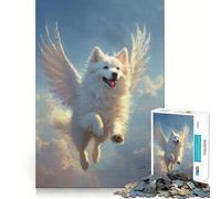 Winged Samoyed Dog Flying in Sky Jigsaw Puzzle 1000 Mental Recall Game High Accuracy Cutting Craft Interactive Brain Challenge for Home (50x75cm)