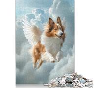 Winged Sheltie Dog Flying in Clouds Shetland Sheepdog Pet Loss Wall Art Puzzle 500 Pieces Jigsaws Wood Puzzle Jigsaws Learning Educational Puzzle 500pcs (52x38cm)