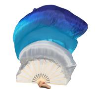 Winged Sirenny 1 Piece 70"(180 cm) Belly Dance Silk Fan Veil, Adjustable Worship Praise Flag Streamer (white-turquoise-blue)