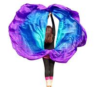 Winged Sirenny 2pcs Half-circle Belly Dance Silk Veils- Semi Circle Double Veils for Performances with Carry Bag, Hand-Rolled Edges 2.7m x 1.1m (Mystery)