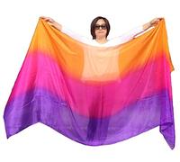 Winged Sirenny 3-Tone Flowy Luxury Bellydance Silk Scarf with Hand Rolled Edges, Lightweight Liquid Oriental Dance Veil, purple/pink/orange