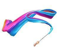 Winged Sirenny 4m Silk Dance Ribbon with a Pouch in the Acrylic Rod (Throw Streamer) for Chinese Festival Folk Dance, Stage Performances & Flow Arts (long side Iridescence)