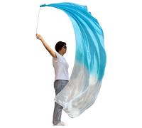 Winged Sirenny 90" Play Silk Scarf with Poi Ball, Colorful Silk Flag Ribbon Streamer, Belly Dance Practice VOI, Single Piece (turquoise fading)