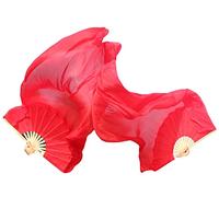Winged Sirenny Convertible Silk Fan Veils & Poi - 59" Hand-Painted Dance Props (1 Pair) - Belly Dance Praise Performance (red)