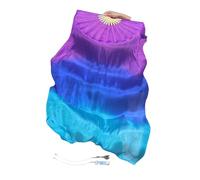 Winged Sirenny Convertible Silk Fan Veils & Poi - 59" Hand-Painted Dance Props (1 Pair) - Belly Dance Praise Performance (purple-blue-turquoise)