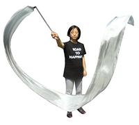Winged Sirenny Extra Long Silk Dance Streamer 400cm (4.4 Yds) for Performance, Flow Arts, Gymnastics & Festivals. Lightweight Playsilk Ribbon Dancer Wand (white)